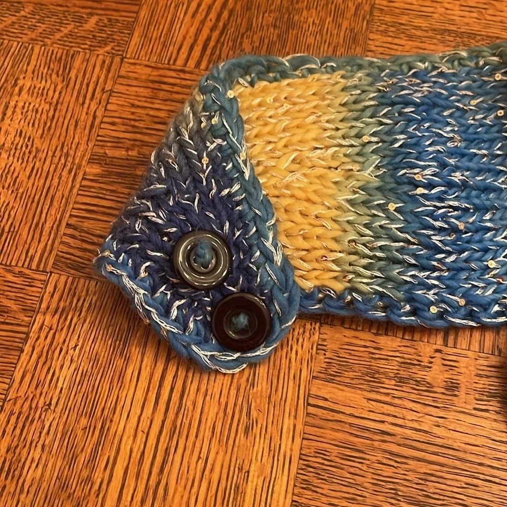 Multicolor Hand  Knit Headband with Flower
